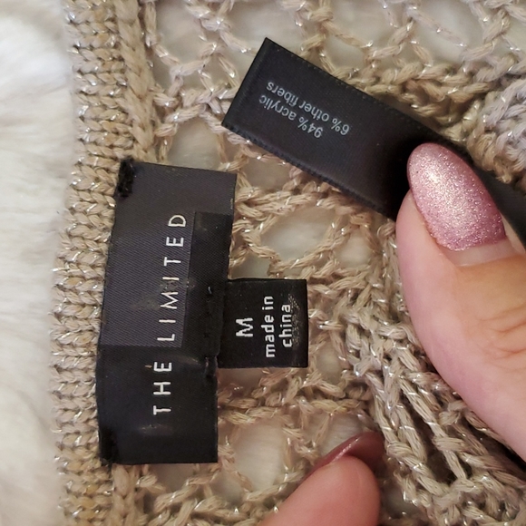 THE LIMITED Beige tan open knit sleeveless tank top silver metallic Medium - Picture 4 of 7